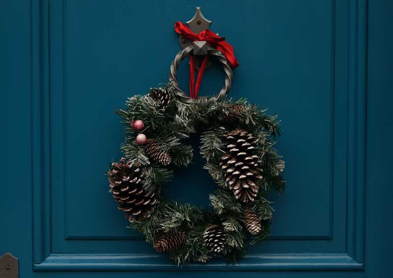Christmas wreath on door of home