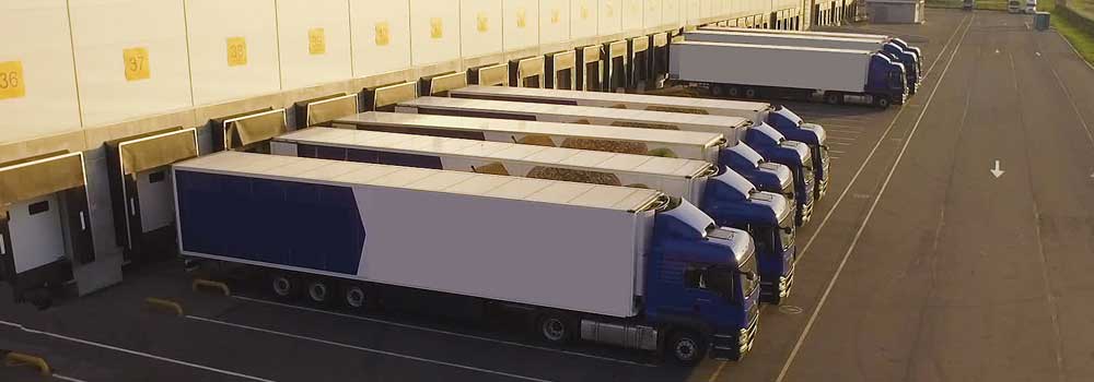 logistics centre lorries lined up for deliveries