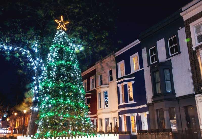 residential street at Christmas